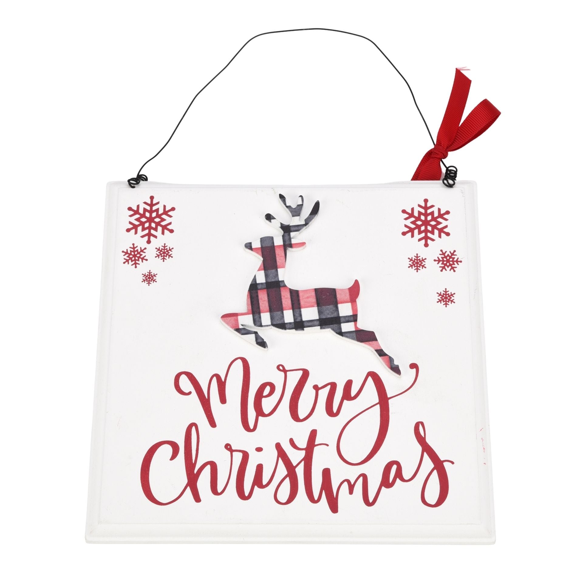 White plaque that says "Merry Christmas"