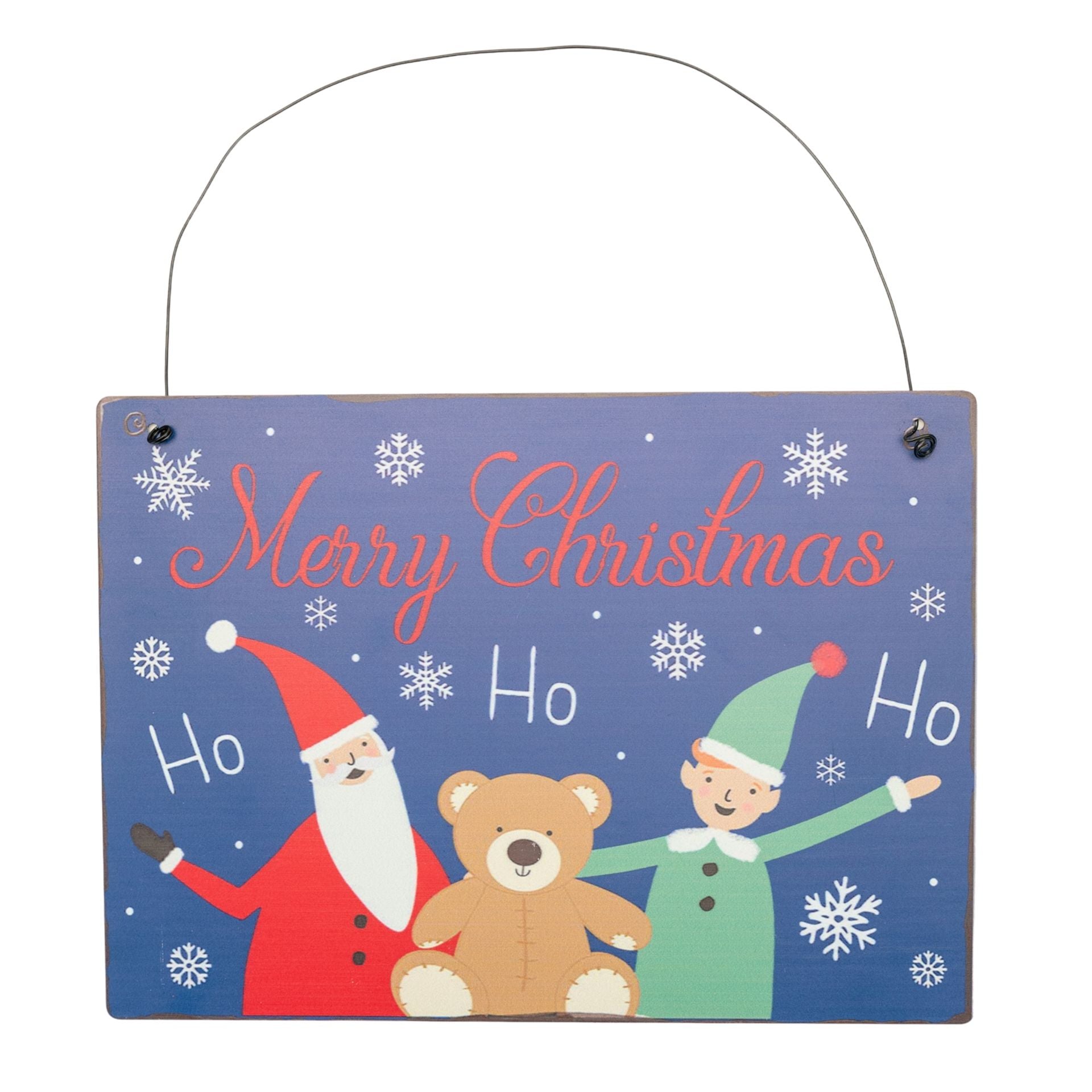 Blue metal sign with Christmas decoration