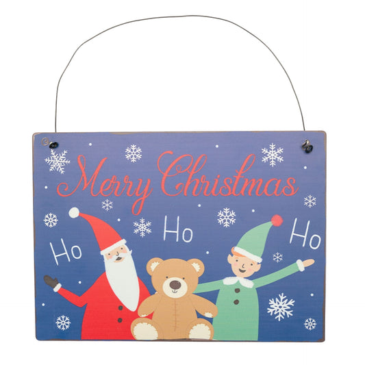 Blue metal sign with Christmas decoration